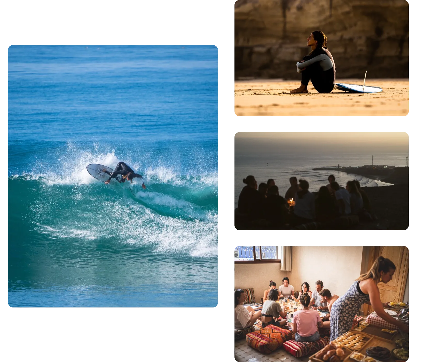 Surfer riding a wave at Imsouane surf camp in Morocco.